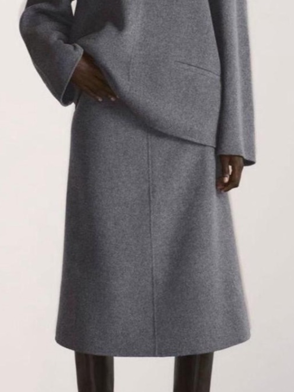 COS Gray Wool A-Line Midi Skirt
